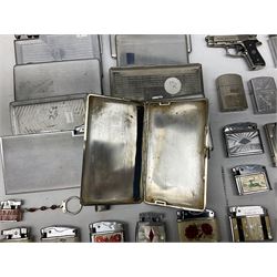 Collection of lighters to include examples by Ronson, Kingsway and Penguin, mother of pearl and engine turned examples, together with quantity of cigarette cases
