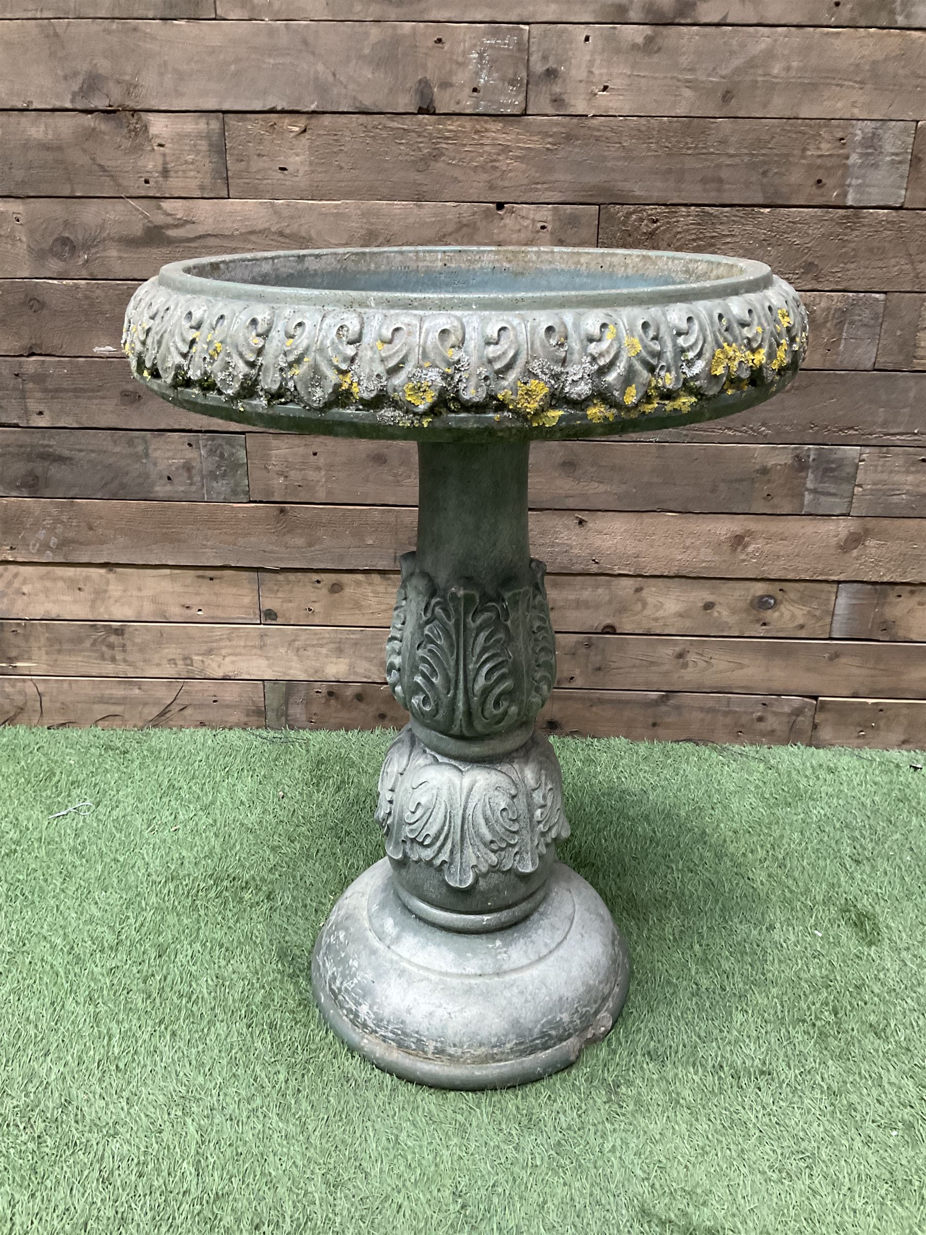 Cast stone two piece bird bath in green finish - THIS LOT IS TO BE COLLECTED BY APPOINTMENT FROM DUGGLEBY STORAGE, GREAT HILL, EASTFIELD, SCARBOROUGH, YO11 3TX