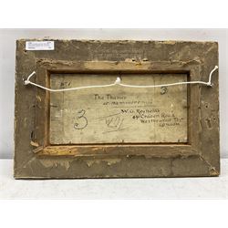 Walter G Reynolds (British exh.1880-1885): 'The Thames at Hammersmith', oil on board, titled with artist's address verso 13cm x 25cm