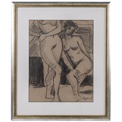 Sidney Horne Shepherd (British 1909-1993): Life Drawing, graphite on paper signed 30cm x 24cm; Maurice Feild (British 1905-1988): The Artist in the Studio, mixed media unsigned 16.5cm x 21cm (2)