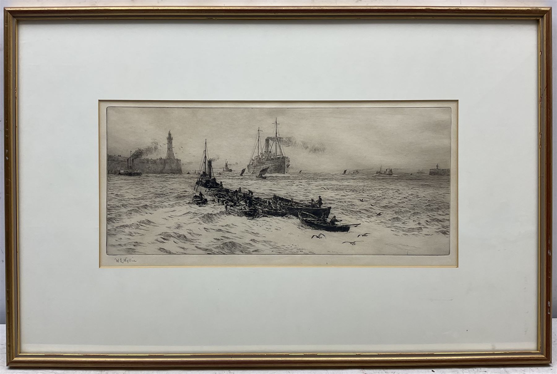William Lionel Wyllie RA RBA RI RE NEAC (British 1851-1931): Tynemouth, drypoint etching signed in pencil 18cm x 39cm
