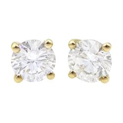 Pair of 18ct gold round brilliant cut diamond stud earrings, stamped 750, total diamond weight approx 0.80 carat