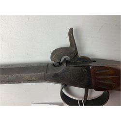 Percussion pocket pistol, 9cm octagonal turn-off barrel with German proof marks, figured walnut stock 21cm overall