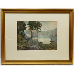 English School (19th century): Cottage by the Lake, oil on panel unsigned 21cm x 31cm; L Smith (British early 20th century): 'Derwentwater', watercolour signed and titled 28cm x 38cm (2)