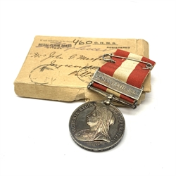 Victorian Canada General Service Medal with Fenian Raid 1866 clasp awarded to Dr. J.G. MacFarland Kingston F.B. in original issue box with outer packaging