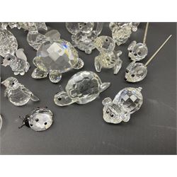 Collection of Swarovski Crystal animals, to include hedgehogs, snails, birds, mice and snakes, etc