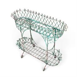 Victorian country house ornate wirework basket conservatory or garden planter, two tier form with oval centre