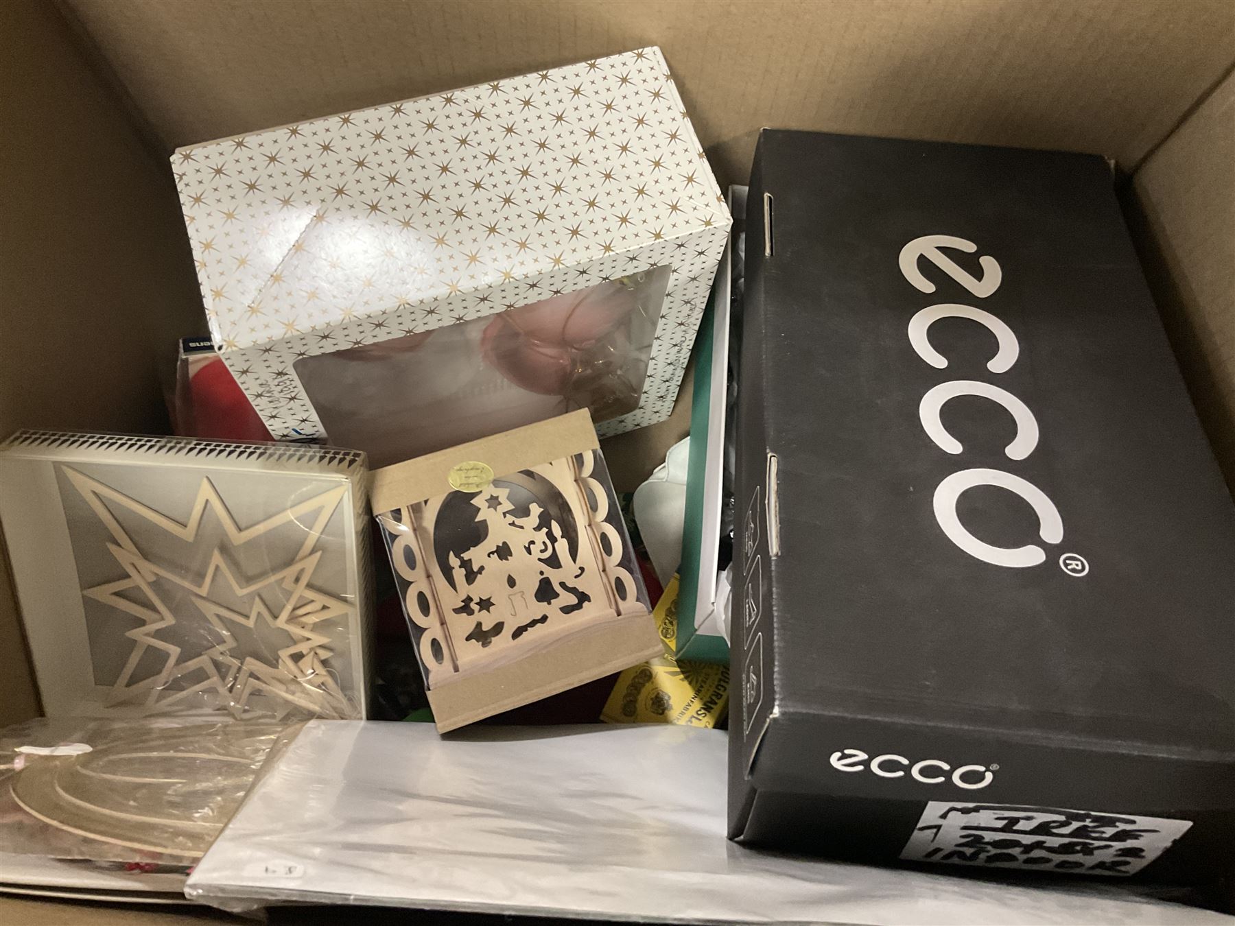 Artificial Nordic style 6ft Christmas tree, together with a large collection of baubles, small light up Christmas tree, tree skirt and other Christmas decorations, including some vintage examples