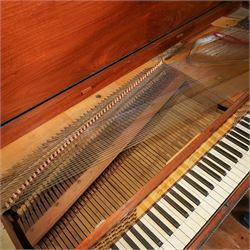 Early 19th century George IV Square Piano by William Rolfe & Co, 112 Cheapside, London, c1821. Mahogany veneered case with rosewood crossbanding and brass stringing, with sustain pedal and reeded legs on a tapered spiral with brass capitals, with three music draws beneath and a folding duet music stand, nameboard with makers name on a round gilt medallion and open silk backed fretwork to the ends, serial No 6699, double strung, English double action with 68 ivory and ebony keys, F1-C7. original strings, hammers and dampers, soundboard and bridge in good condition, with original makers written instructions on regulating the action and tuning the piano attached to the inside of the instrument. In good condition, however the action is in need of regulation and tuning.
William Rolfe is thought to have been in business between 1785 and 1828. 
Given the intricate nature of these historic instruments, specialist support will be available if required, to assist successful buyers with safe removal and onward handling. Price upon application.


This item has been registered for sale under section 10 of the APHA Ivory Act Reference PB6GL6SZ