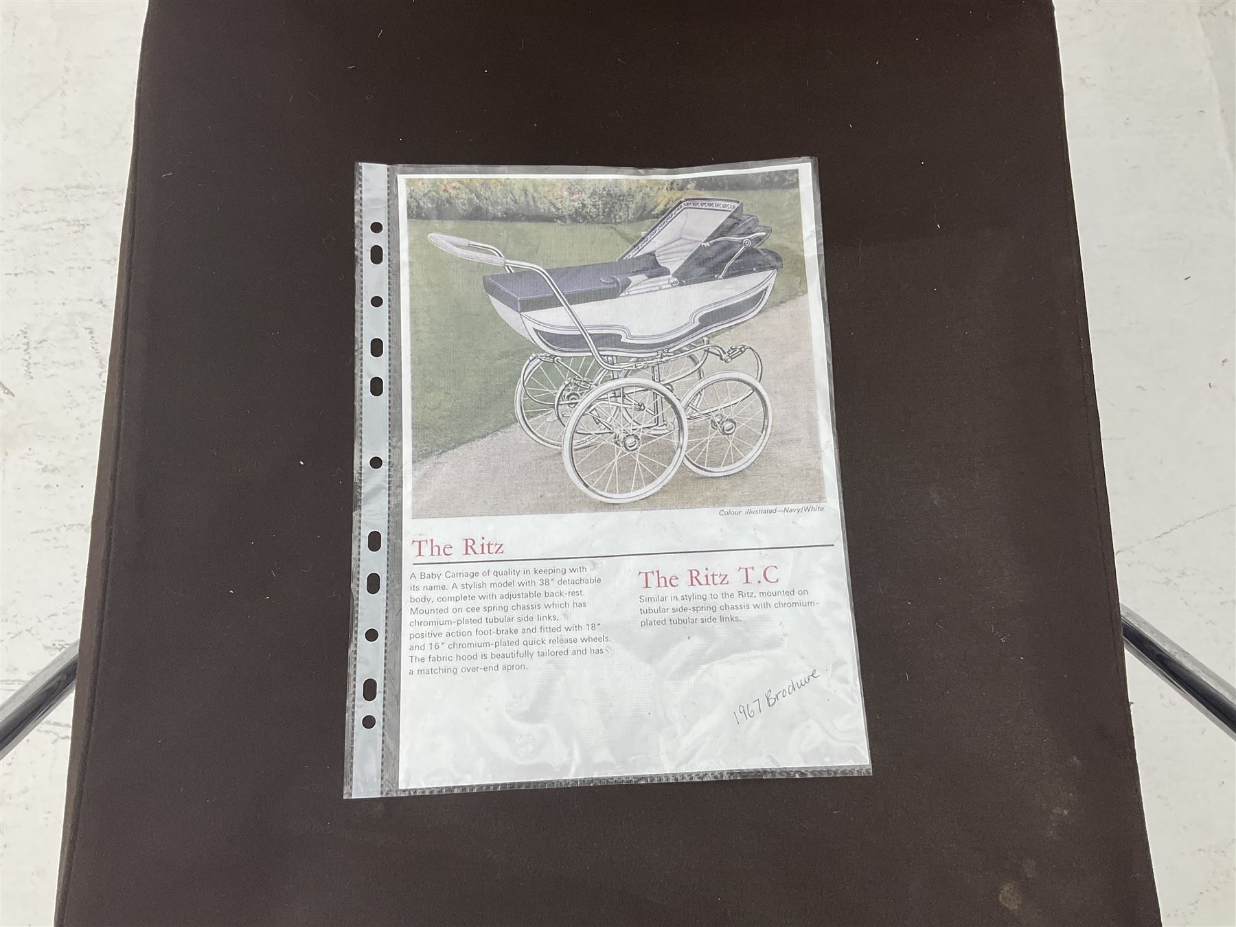 Marmet coach built 1964 pram, with detachable body, brown coachwork and hood, L118cm, H113cm