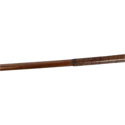 Jean Gassiat Persimmon putter, with half brass sole plate, hickory shaft, bound leather pistol grip, L87cm