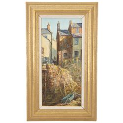Barry Arthur Peckham ROI SEA RSMA (British 1945-): 'The Alleyway Staithes', oil on board signed and dated '07, 31cm x 14cm
Provenance: purchased Talents Fine Art, Malton, Yorkshire, labelled verso