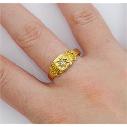 Victorian 18ct gold single stone diamond ring, the central star set old cut diamond with a scallop shell detail either side, Chester 1898