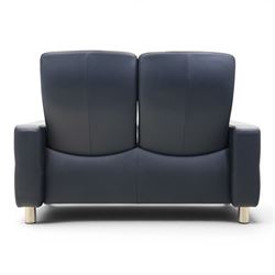Ekornes - Stressless 'Wave' two seater sofa, upholstered in blue leather, independent recline mechanism, raised on cylindrical chrome supports