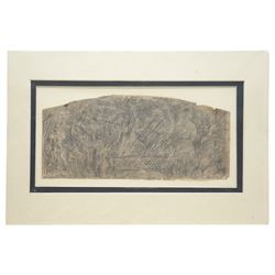 LTP Manjusri (Sri Lankan 1902-1982 - Columbo '43 Group): 'At The Palace' pencil rubbing etching signed with initials in pencil 20cm x 40cm
Notes: LTP Manjusri was a pioneering figure in modern Sri Lankan art, known for his unique blend of traditional Buddhist themes and contemporary techniques. Born in 1902, he initially trained as a scholar in Sinhala, Pali, and Buddhist philosophy before discovering his passion for painting in Shantiniketan, where he met Nandalal Bose. A founding member of the Colombo '43 Group, Manjusri’s work—spanning temple murals, original paintings, and etchings—reflects his deep cultural and religious roots. His contributions were internationally recognized, with exhibitions in London, Vienna, and New York, and works held in major collections including the New York Public Library and the Horniman Museum. In 1979, he was honored with the Ramon Magsaysay Award and an honorary doctorate from the University of Peradeniya.