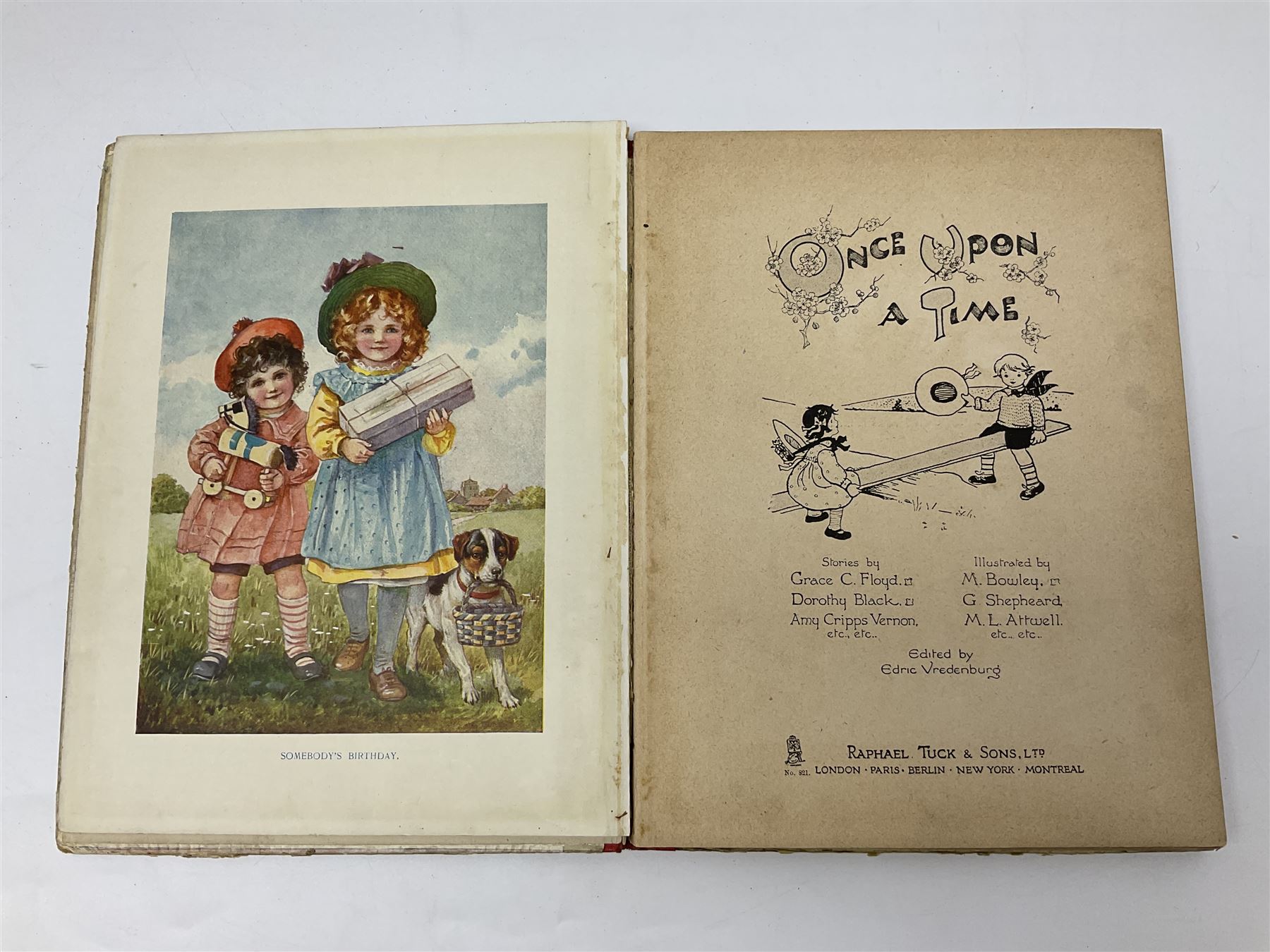 Three Childrens books, comprising Father Tuck's Once Upon a Time and two french books by Hachette et Cie, together with a folder of Ours The Magazine of Reckitts