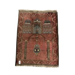 Baluchi red ground prayer rug, repeating border