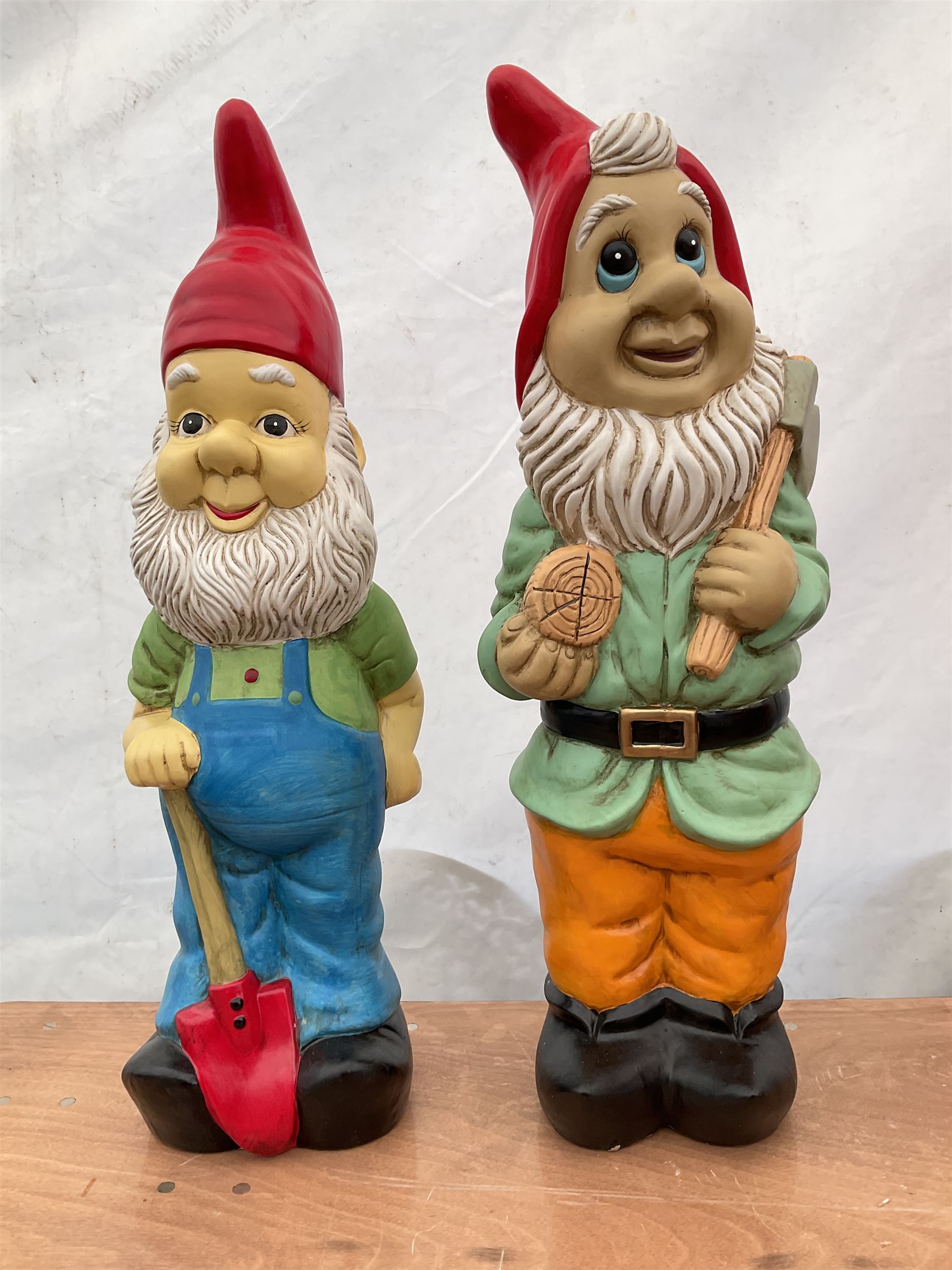 Pair of large indoor or outdoor painted garden gnomes  - THIS LOT IS TO BE COLLECTED BY APPOINTMENT FROM DUGGLEBY STORAGE, GREAT HILL, EASTFIELD, SCARBOROUGH, YO11 3TX