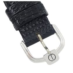 Alfred Dunhill gentleman's stainless steel manual wind wristwatch, silvered octagonal dial with Arabic hour markers, on original black leather strap, with original buckle, boxed