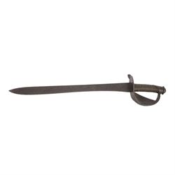 Prussian naval cutlass, the 58cm straight single edged blade broadening towards the point, wire bound grip, the guard with iron plate stamped TA 143, overall L75cm