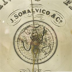 J. Somalvico & Co., Hatton Garden, London - early 19th century rosewood wheel barometer, the shaped banjo-form case inlaid in mother-of-pearl with foliate and animal motifs, incorporating a mercury thermometer above the circular silvered dial with weather indications, globe motif and brass bezel, signed 'J. Somalvico & Co.'
