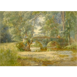  English School (Early 20th century): Packhorse Bridge Winsford Exmoor, watercolour indistinctly signed and dated 1907, 26cm x 36cm
