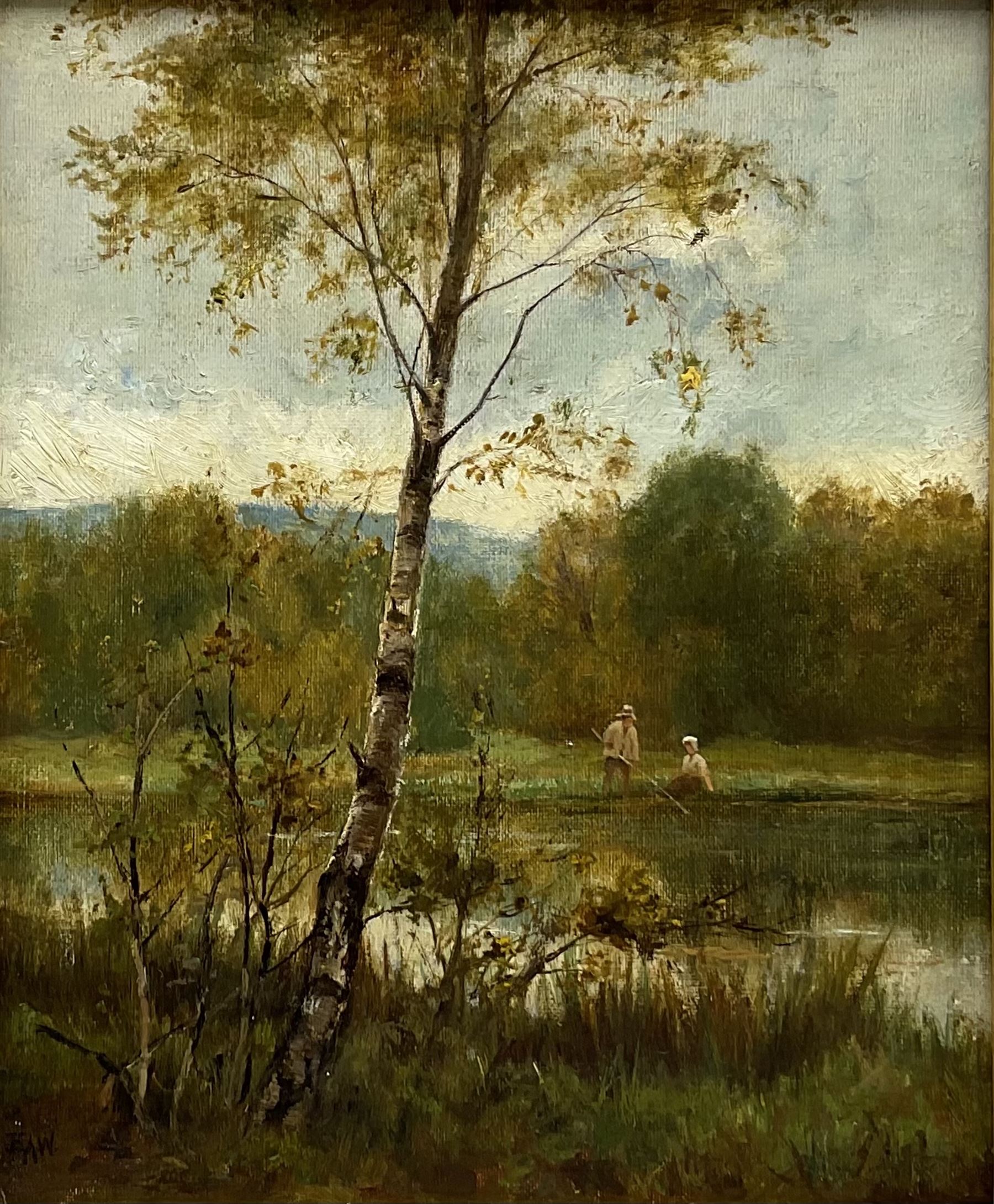 Ernest Albert Waterlow (British 1850-1919): Punting 'On the Thames', oil on canvas signed with initials, titled verso 29cm x 24cm