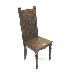 Victorian heavily carved side chair,  rear stile supports, front turned supports 