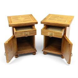 Barker & Stonehouse - pair of contemporary flagstone and mango wood bedside cabinets, inlaid square top over single drawer and cupboard, on bun feet