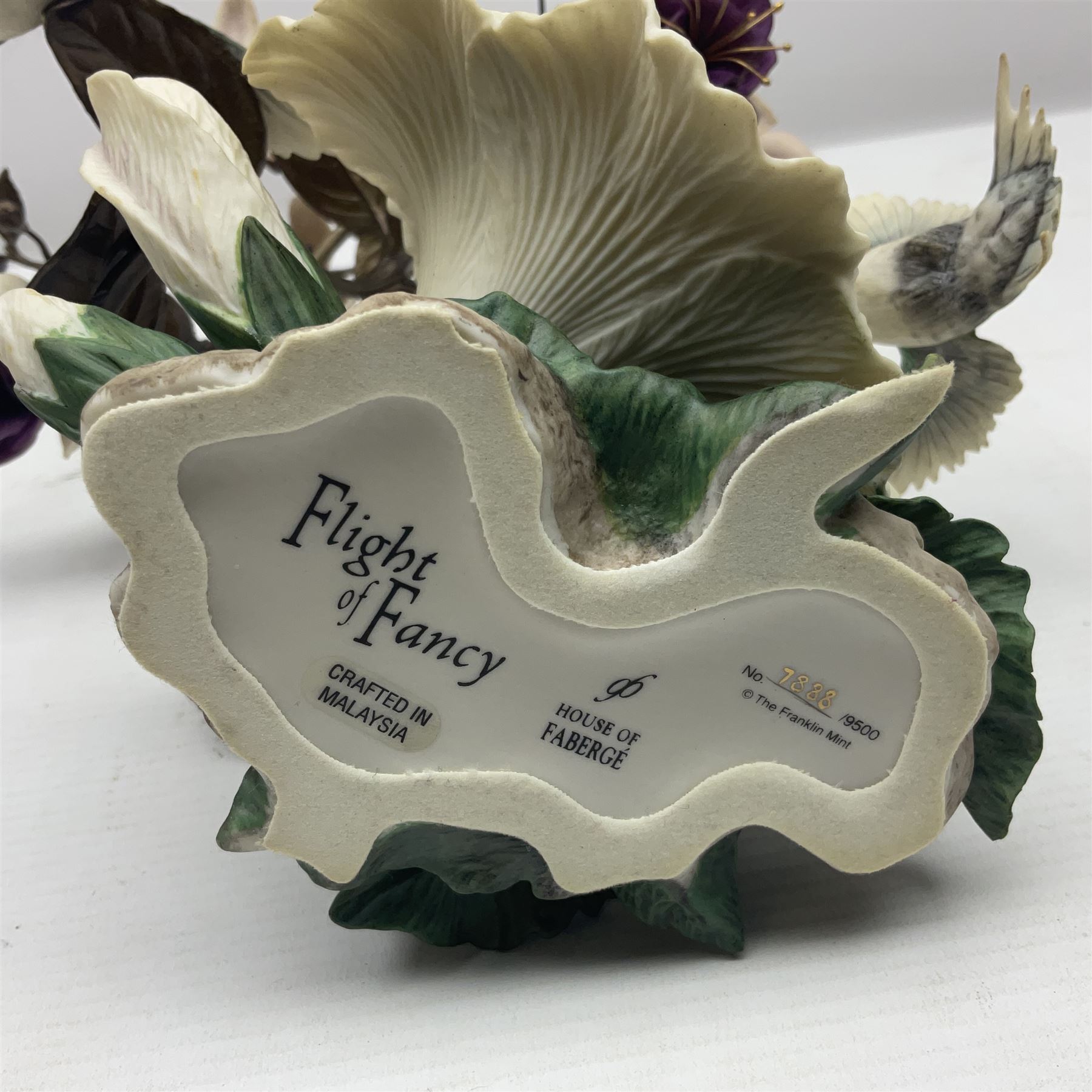 Franklin Mint House of Faberge, four humming bird figure groups, comprising Flight of Fancy, Beauty in Bloom, Splendor in the garden and The Enriched Garden, largest H35cm