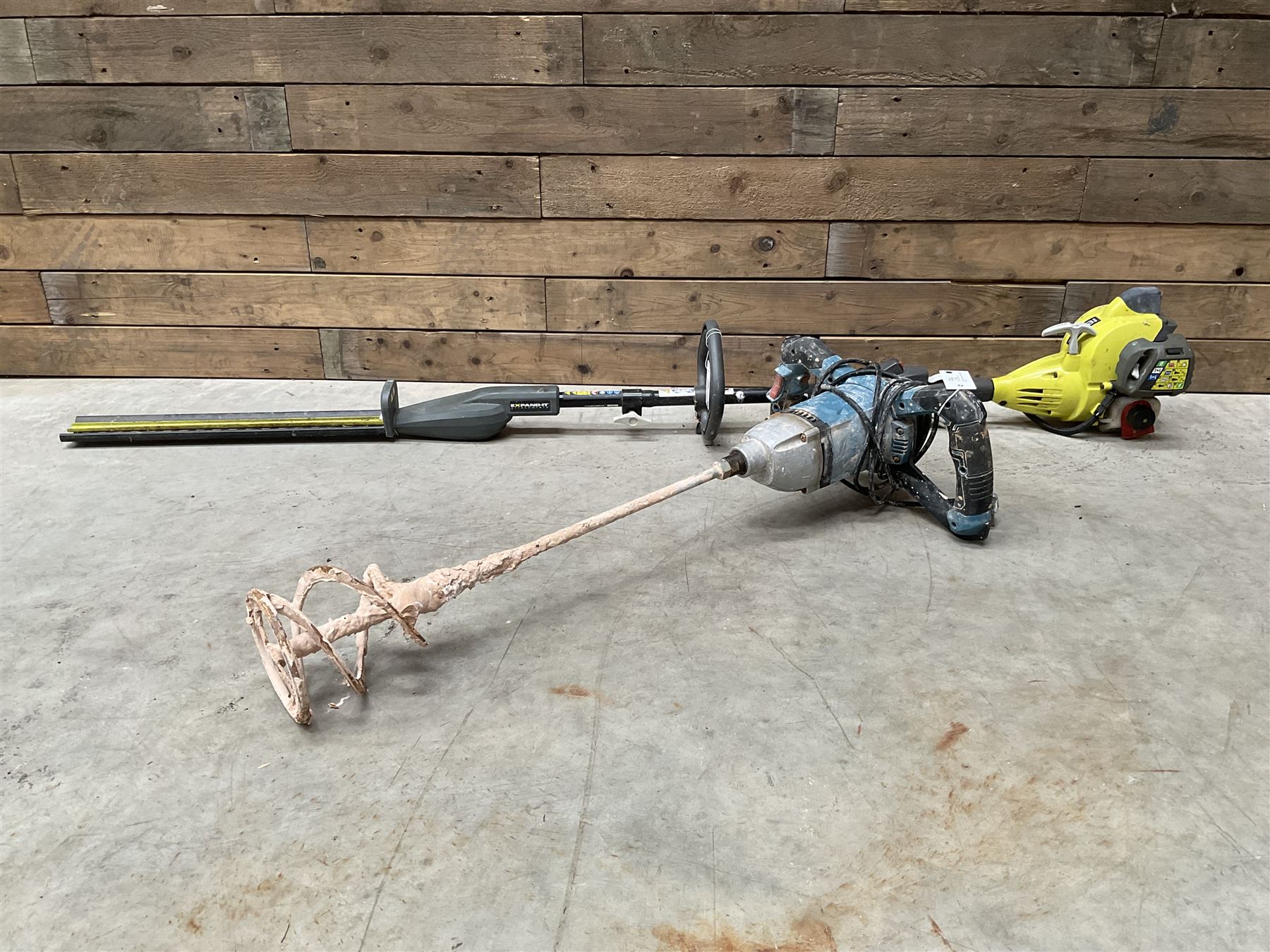 Ryobi petrol trimmer and an Erbauer electric mixer