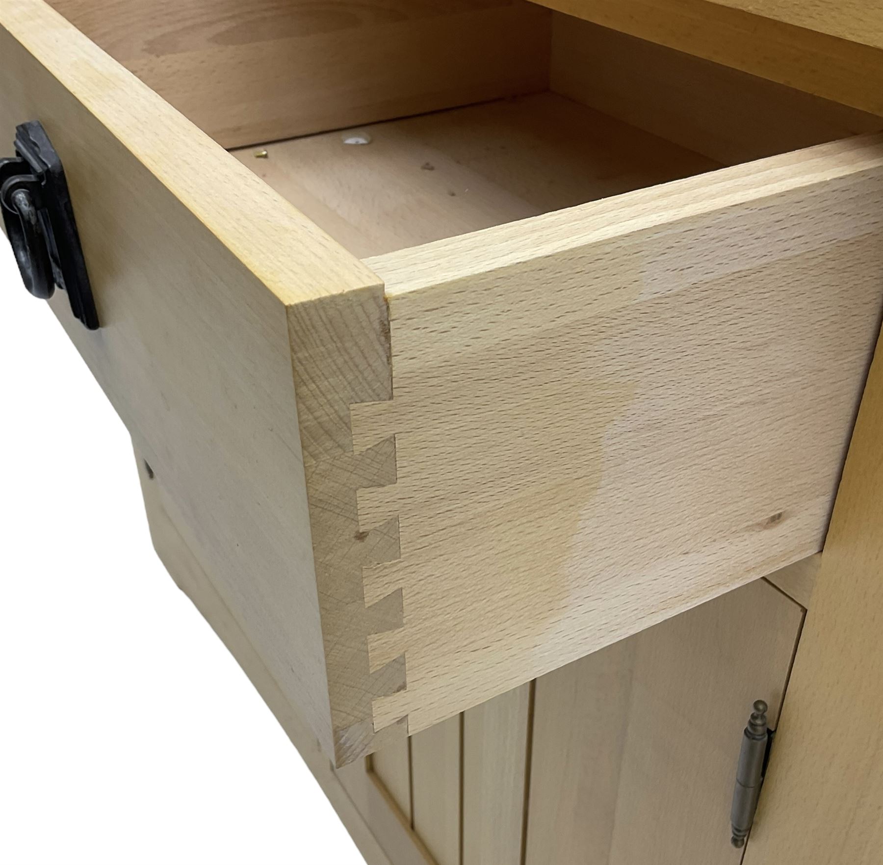 Solid beech sideboard, fitted with two drawers and two cupboards