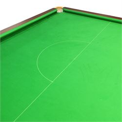 Riley England - full size snooker table, traditional timber framed table fitted with green baize cloth, leather drop pockets, turned legs with stretcher bars, slate bed; with accessories to include, cues and stand, rests, ball, iron, brush and cover