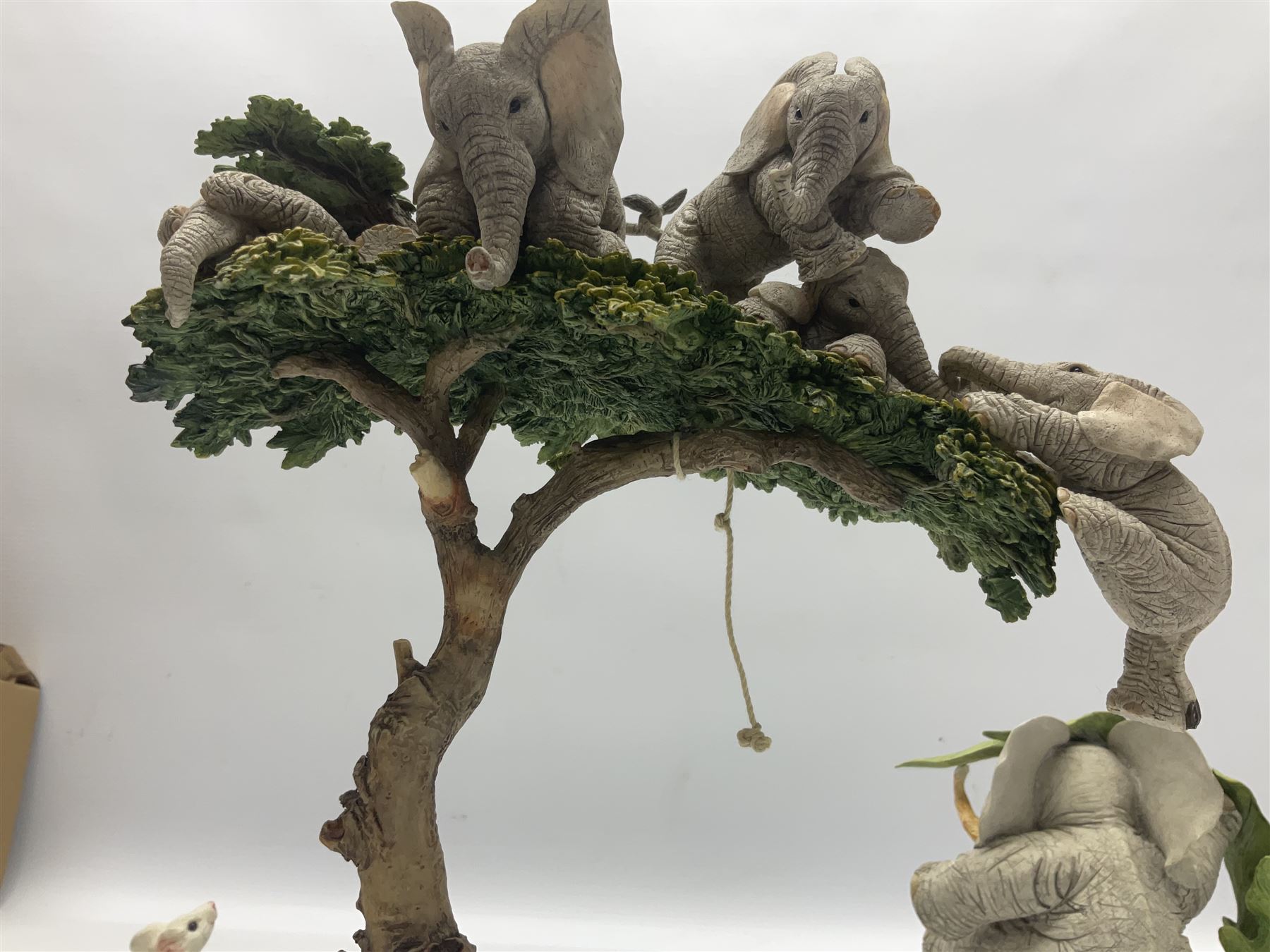Seven Tuskers elephant figure groups, to include limited edition Stop! Mice Crossing 3479/4000 and Hide n' Squeak 77/4000, Love is... Sharing, Always a Safe Haven, Together Always etc, tallest H24cm