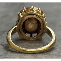 19th century 15ct gold single stone diamond ring, the backed oval rose cut diamond measuring approx 11.13mm x 9.69mm, in a twelve claw setting, in an 18ct gold shank