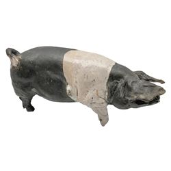 Studio pottery Saddleback pig, with artist signature beneath, H18cm, L39cm