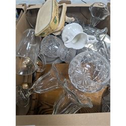 Copeland Spode Italian pattern footed bowl, Masons Chartreuse pattern ceramics, cut glass, Royal Worcester Evesham etc, in four boxes