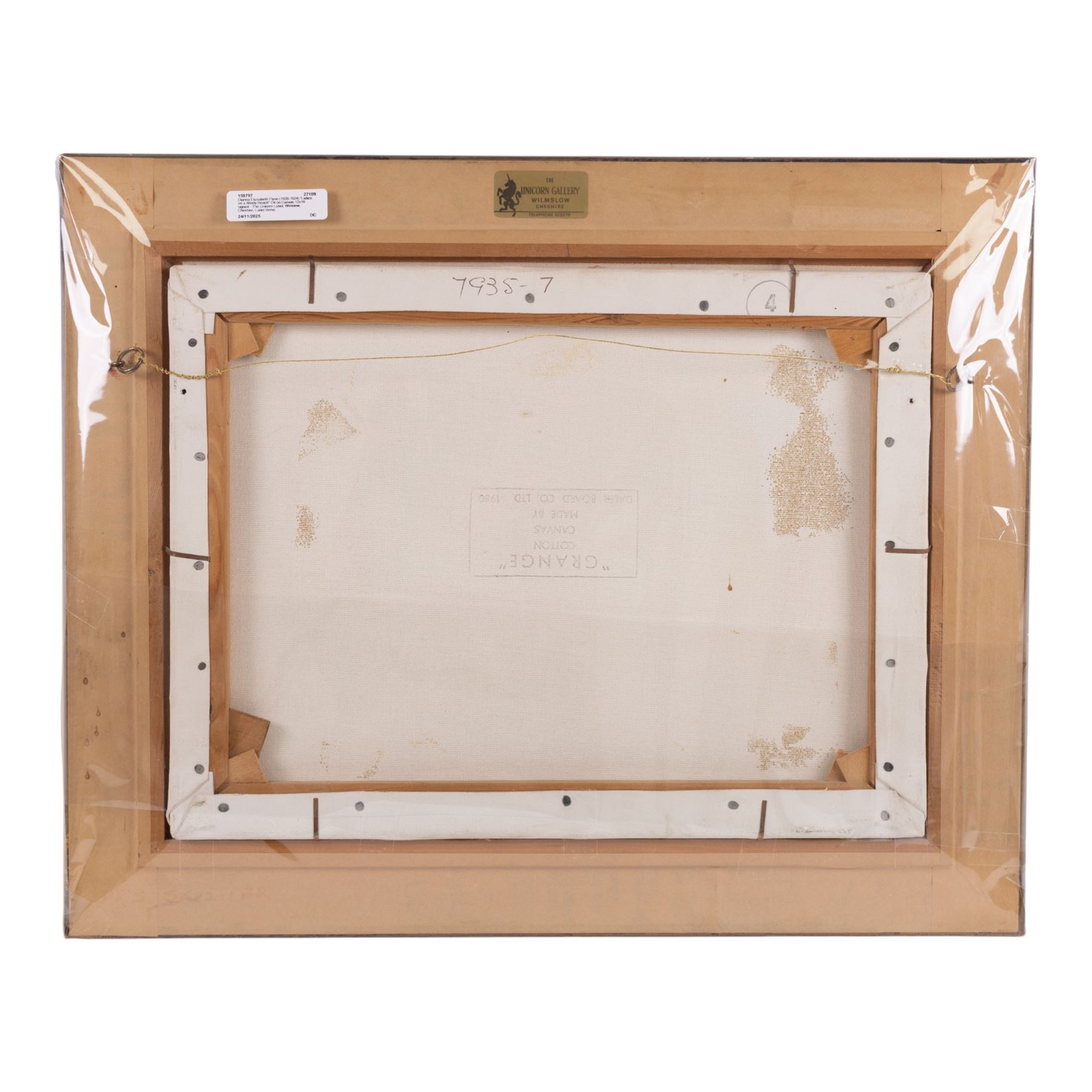 Dianne Elizabeth Flynn (Northern British 1939-): Ladies on a Windy Beach, oil on canvas signed 29cm x 39cm 
Provenance: with The Unicorn Gallery, Wilmslow, label verso