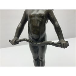 After Moreau, bronzed figure modeled as an angel holding a bow, with foundry mark upon socle base, H30cm