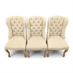 Set of six contemporary button back wingback dining chairs