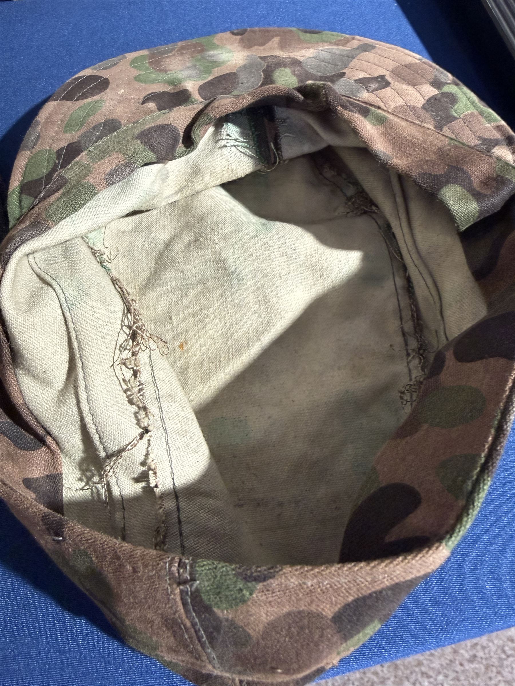 WWII SS camouflaged field cap, pea pattern camouflage