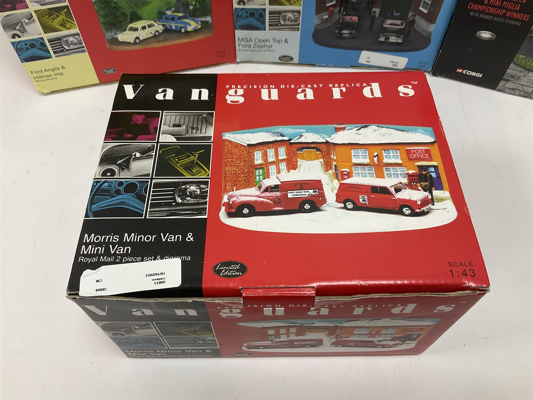 Lledo Vanguards - five 1:43 scale diorama sets comprising CD1002, PD1002, PD2002, RD 3002 and GD1002; with further Corgi 05508 Mini 7 racing club diorama set; all boxed (6)