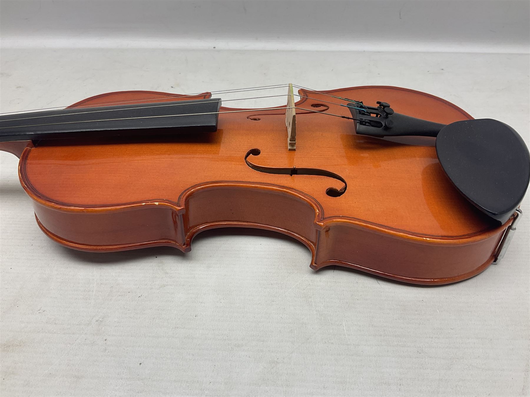 Stentor Student violin with 36cm two-piece back and spruce top, bears label 'The Stentor Student II No.1117807' L59cm; and another similar student's violin by Palatino (2)