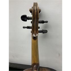 German Hopf violin c1900 with 35.5cm two-piece maple back impressed HOPF, maple ribs and spruce top, also marked HOPF internally L58.5cm overall; in Maidstone ebonised wooden coffin case with bow
