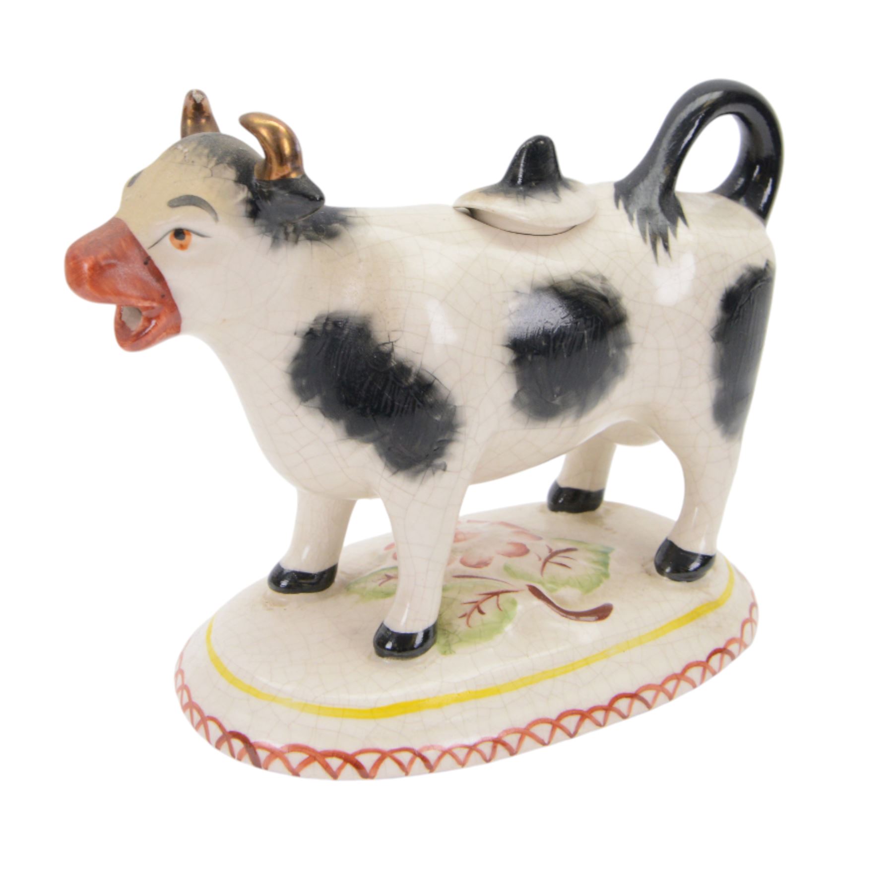 Collection of 19th century and later cow creamers, including three black glaze examples, two mottled brown examples etc  