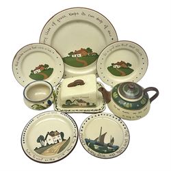 Collection Devon motoware to include teapot, butter dish, sugar bowl etc