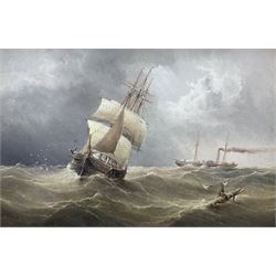Henry Redmore (British 1820-1887): Sailing Ship and Steamer on Rough Seas, oil on board signed and dated 1884, 34cm x 52cm