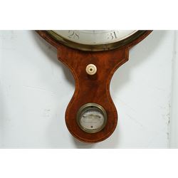 Zanetti of Manchester- late 19th century wheel barometer in a mahogany case with a break arch pediment, brass finial and rounded base, with a hydrometer, spirit bubble and boxed spirit thermometer, 12