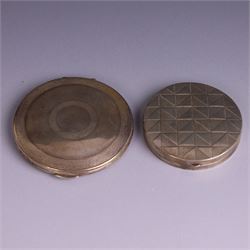 Two silver circular compacts, including Continental 800 silver example with geometric deco...