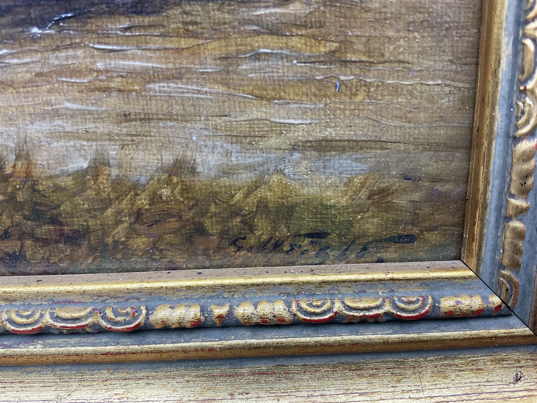 George Wright (British 1860-1942): The Stagecoach, oil on canvas signed 18cm x 24cm